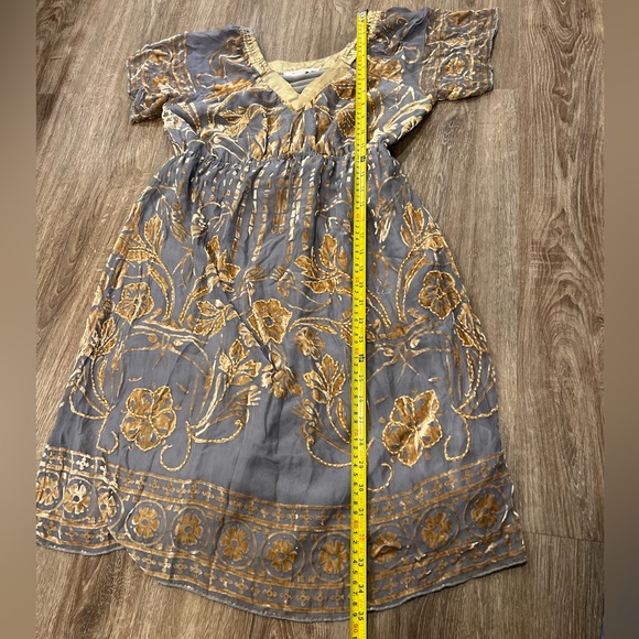 Molave grey silk blend and yellow velvet mini dress with beading - Picture 5 of 9